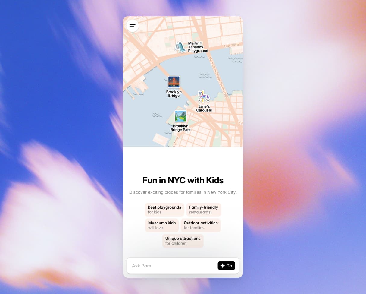 Screenshot of a website with an embedded PamPam map