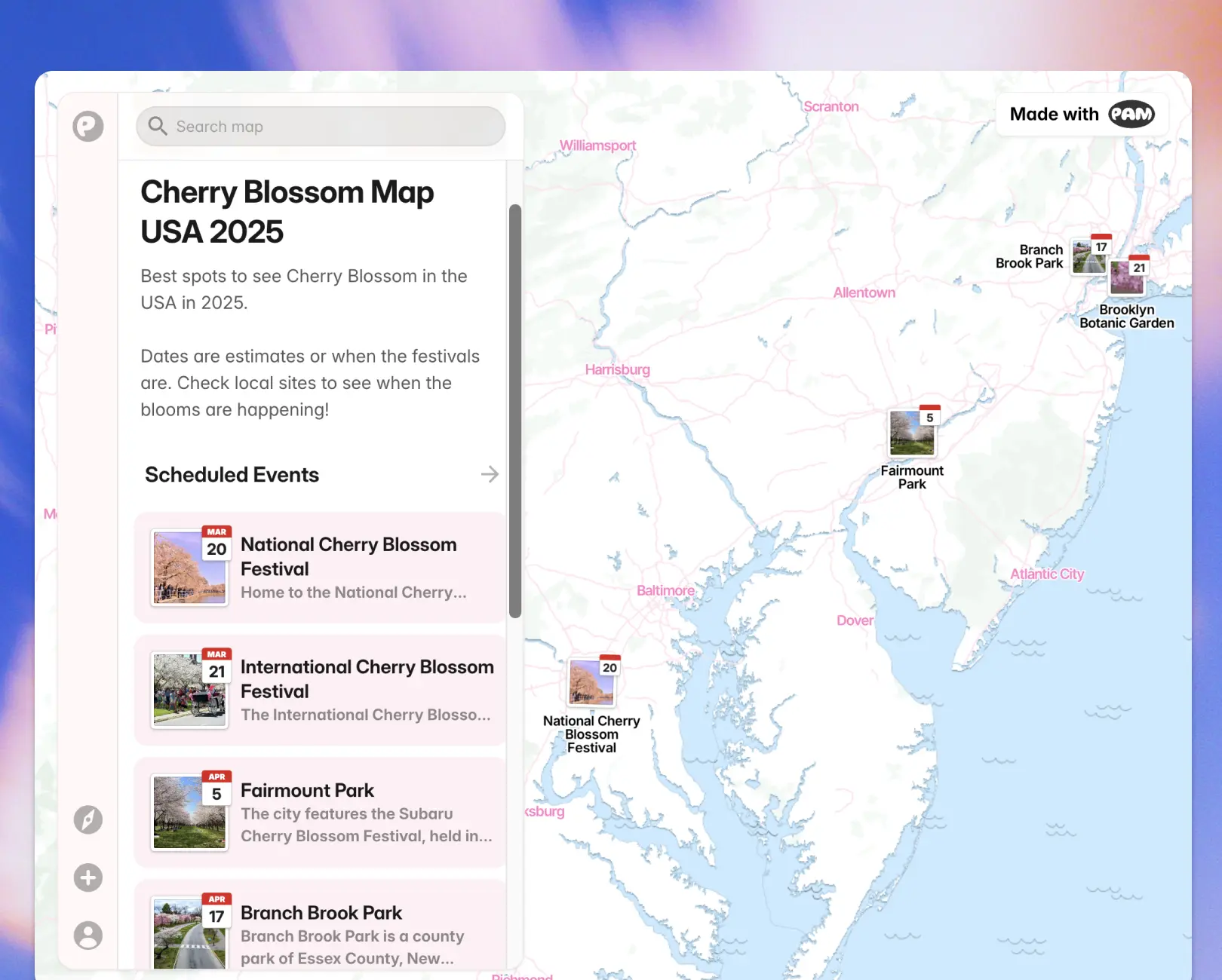 Creating a custom event map from a list in PamPam