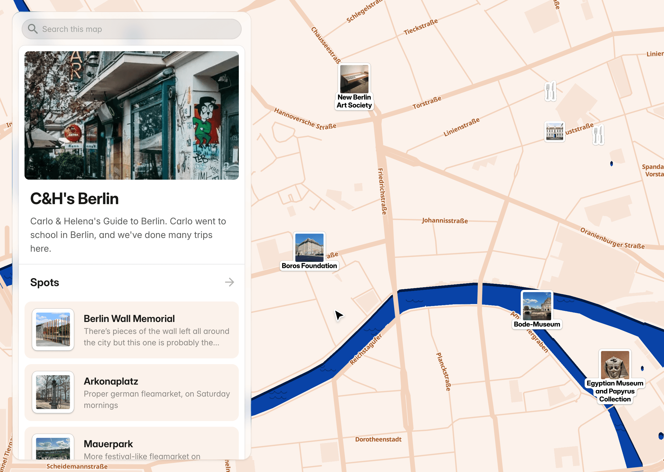 Screenshot of a PamPam map showing a guide to Berlin