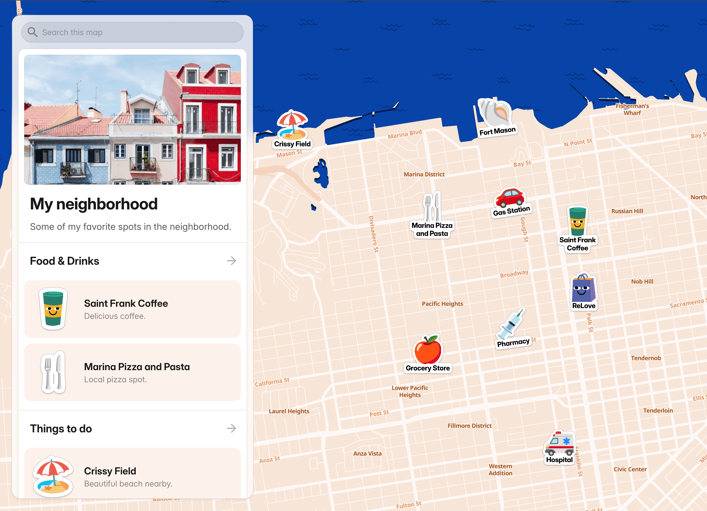 Screenshot of a PamPam map showing a neighborhood guide map