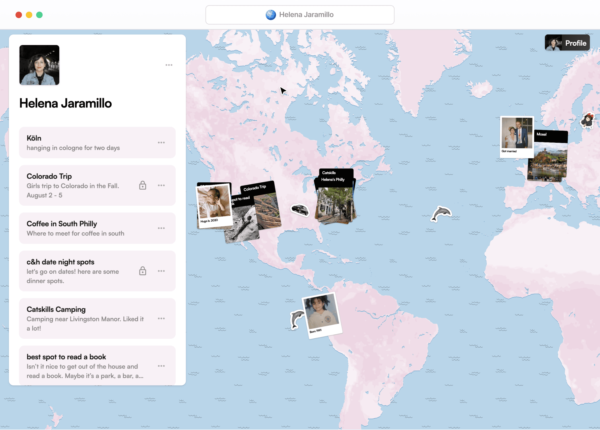 Screenshot of a PamPam user profile map