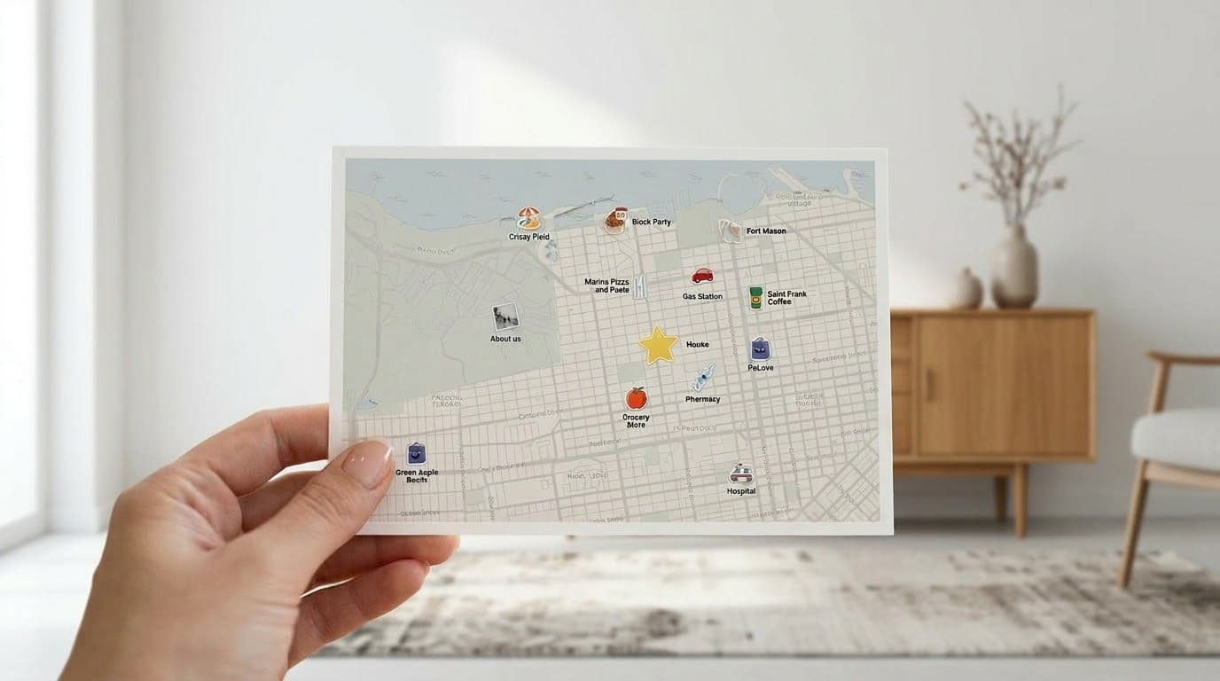 Printable Airbnb guest guide map template with local recommendations and amenities