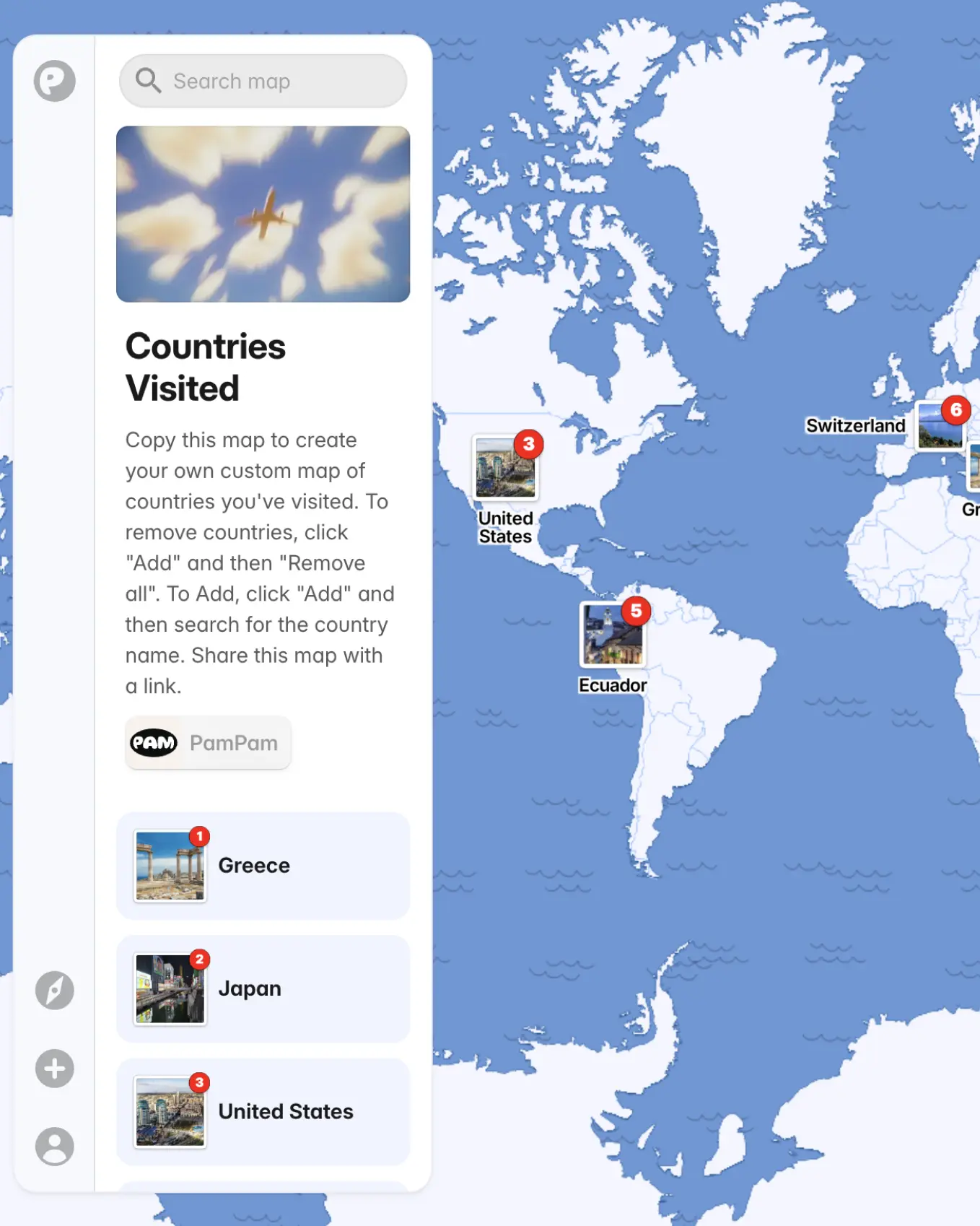 Preview of Countries visited – an AI map maker template for Map of countries visited.