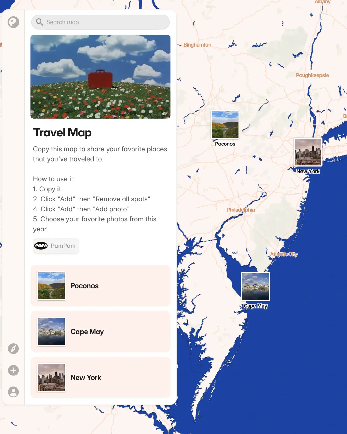 Preview of Travel map – an AI map maker template for Make a custom travel map